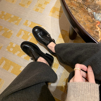 Ženske loafers od dvostruke kože, okrugli nos, chunky srednji peta 3–5 cm, slip-on, PU uložak