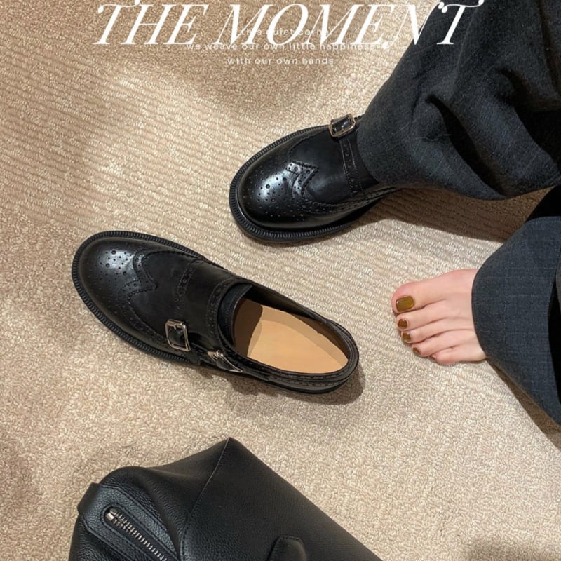 Ženske loafers od dvostruke kože, okrugli nos, chunky srednji peta 3–5 cm, slip-on, PU uložak