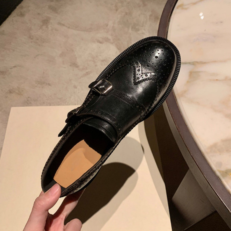 Ženske loafers od dvostruke kože, okrugli nos, chunky srednji peta 3–5 cm, slip-on, PU uložak