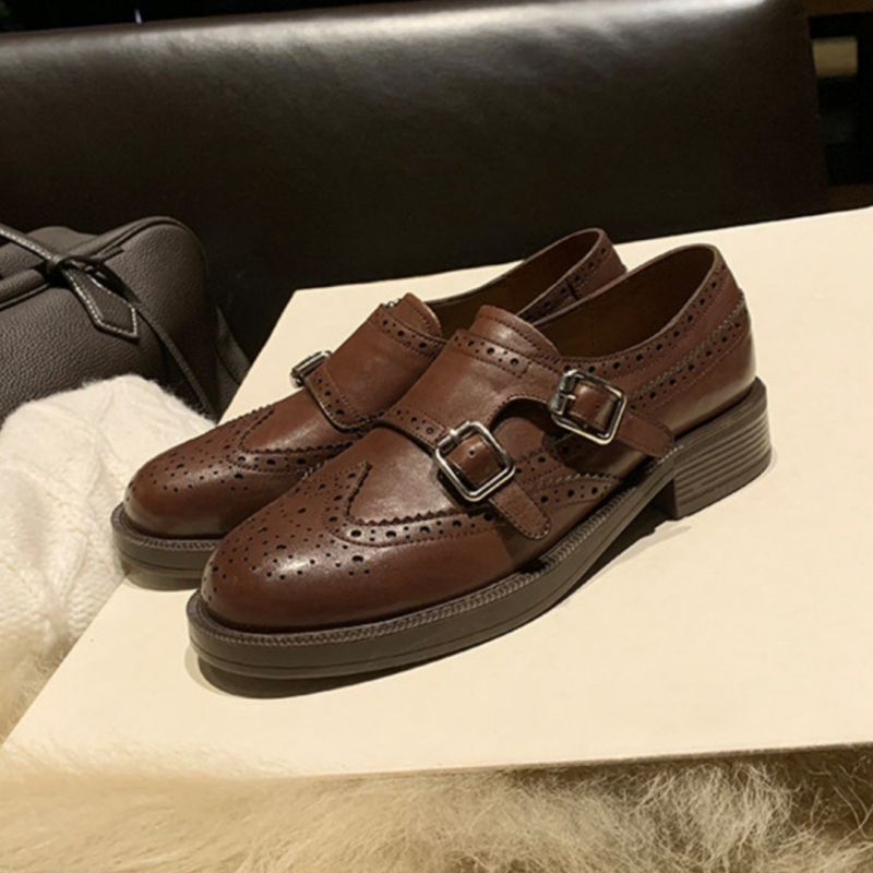 Ženske loafers od dvostruke kože, okrugli nos, chunky srednji peta 3–5 cm, slip-on, PU uložak