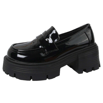 Ženske loaferse s debelim potplatom i okruglim nosom, slip-on, ljetno izdanje 2025, gornji materijal i podstava od Super fiber, potplat od gume, srednja visina potpetice 3–5 cm