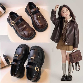 Lányoknak készült királynő-stílusú műbőr loaferek, négyzetes orr, Velcro-zár, PU talp, csíkos mintázat, tavasz–őszre.