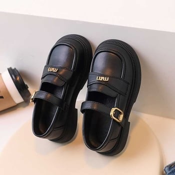 Lányoknak készült királynő-stílusú műbőr loaferek, négyzetes orr, Velcro-zár, PU talp, csíkos mintázat, tavasz–őszre.