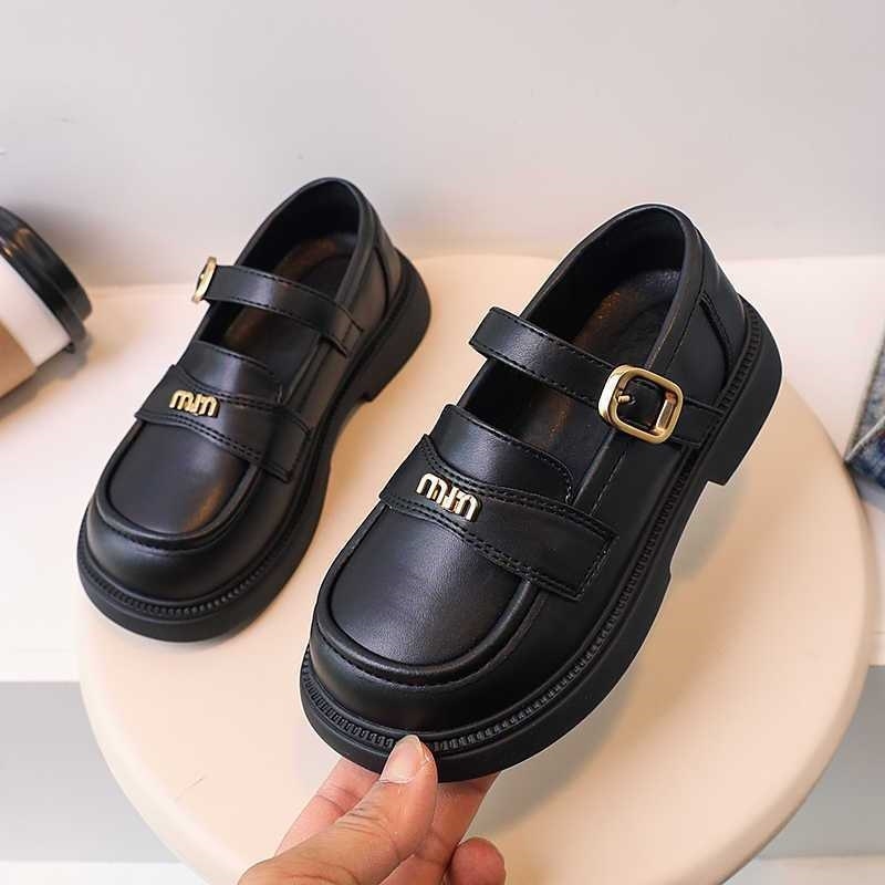 Lányoknak készült királynő-stílusú műbőr loaferek, négyzetes orr, Velcro-zár, PU talp, csíkos mintázat, tavasz–őszre.