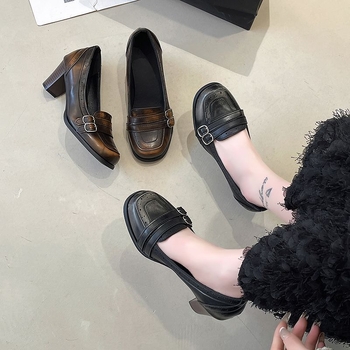 Mary Jane cipők nőknek PU felsőrésszel, vastag sarok, 6–8 cm sarokmagasság, gumírozott talp