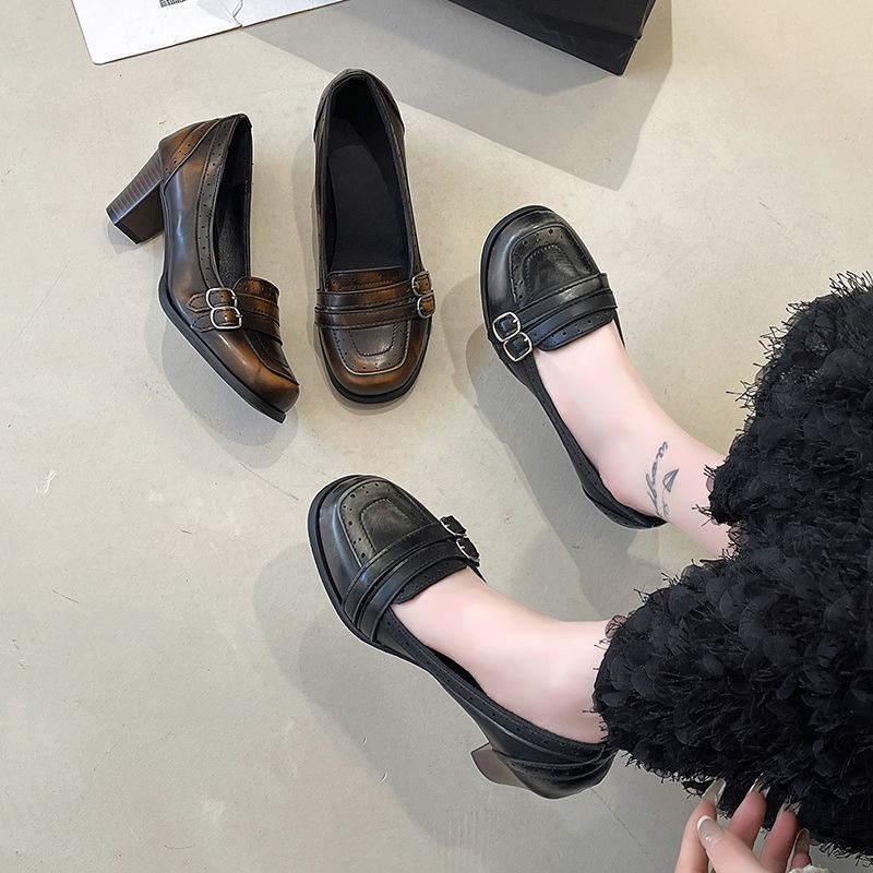 Mary Jane cipők nőknek PU felsőrésszel, vastag sarok, 6–8 cm sarokmagasság, gumírozott talp