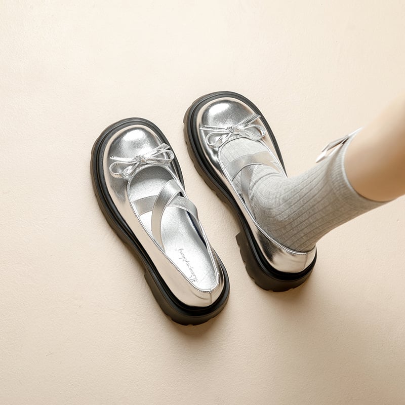 Mary Jane kožne cipele, okrugla nosnica, gornji dio od ultra-fine kože, platforma, srednje visine peta 3-5 cm, japanski stil JK