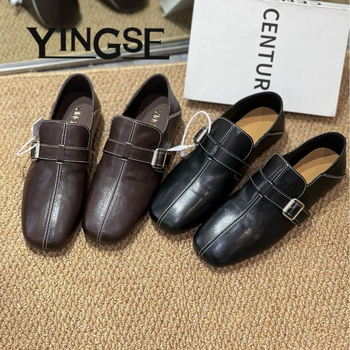 Női retro csíkos marhabőrből készült slip-on cipő, középmagas sarokkal 3–5 cm