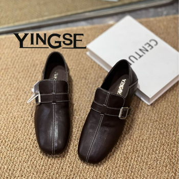 Női retro csíkos marhabőrből készült slip-on cipő, középmagas sarokkal 3–5 cm