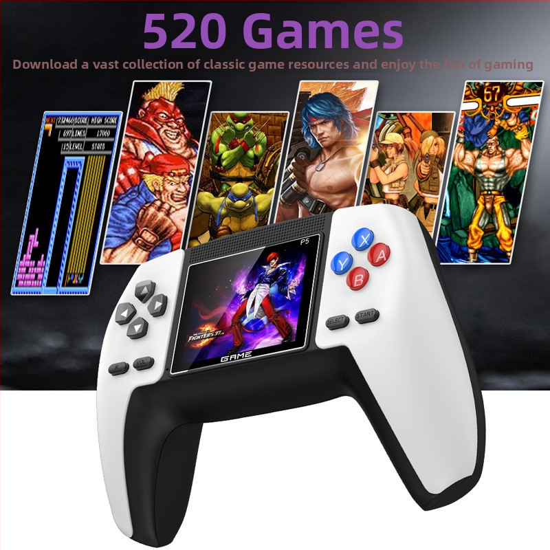 Prenosná retro herná konzola s 520 vstavanými hrami, pripojenie k TV, USB/AV rozhrania, 8-bitový systém, režim pre dvoch hráčov
