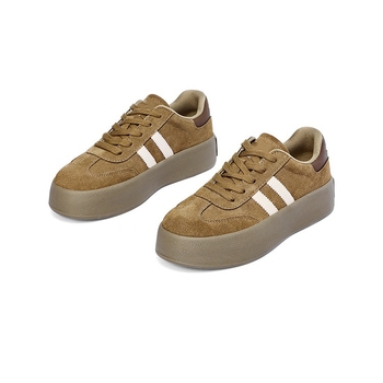 Дамски спортни обувки с дебела подметка — нисък връх, горна част от синтетична кожа, подметка от гума, EVA стелка, връзки (пролет-лято-есен 2025)