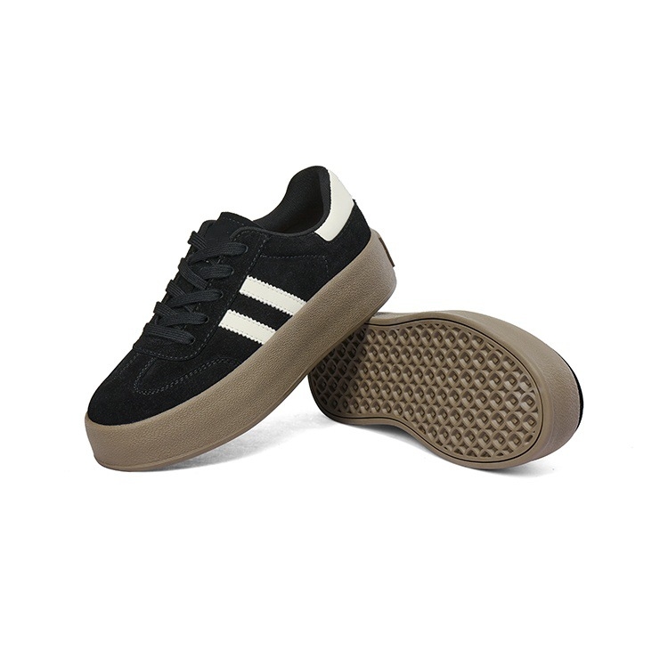 Дамски спортни обувки с дебела подметка — нисък връх, горна част от синтетична кожа, подметка от гума, EVA стелка, връзки (пролет-лято-есен 2025)