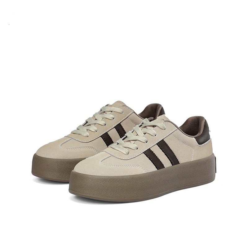 Дамски спортни обувки с дебела подметка — нисък връх, горна част от синтетична кожа, подметка от гума, EVA стелка, връзки (пролет-лято-есен 2025)