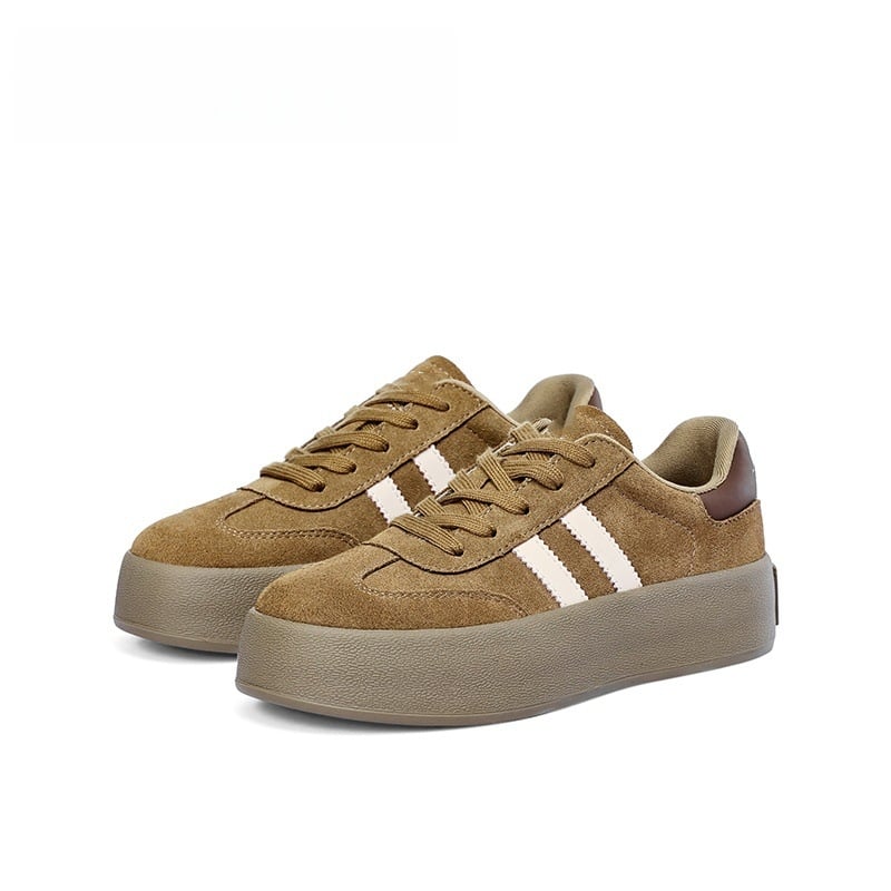 Дамски спортни обувки с дебела подметка — нисък връх, горна част от синтетична кожа, подметка от гума, EVA стелка, връзки (пролет-лято-есен 2025)