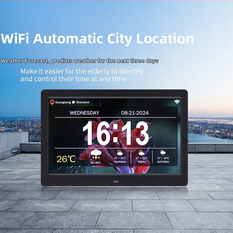 WiFi inteligentné digitálne hodiny DPF-808 s teplotno-vlhkostným senzorom, videoprehrávanie, rozlíšenie 800×600, podpora SD/USB