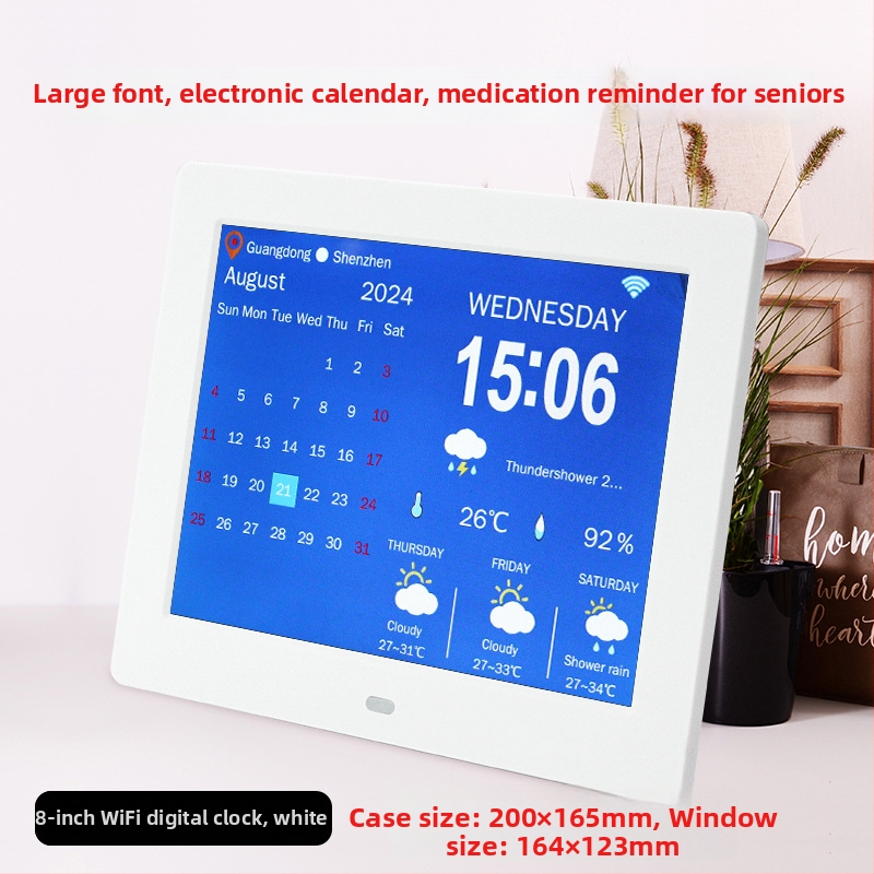 WiFi inteligentné digitálne hodiny DPF-808 s teplotno-vlhkostným senzorom, videoprehrávanie, rozlíšenie 800×600, podpora SD/USB