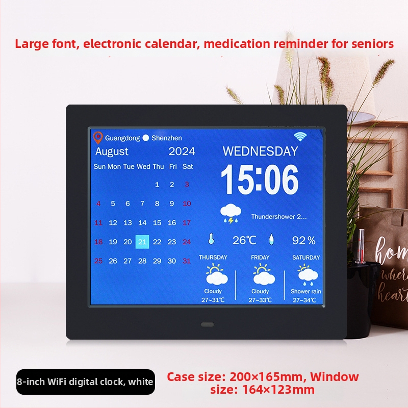 WiFi inteligentné digitálne hodiny DPF-808 s teplotno-vlhkostným senzorom, videoprehrávanie, rozlíšenie 800×600, podpora SD/USB