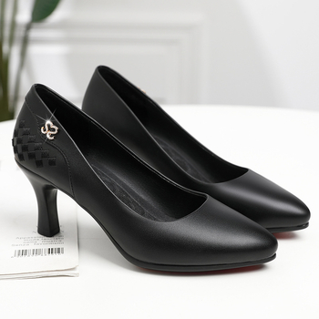 Ženske uredske cipele s noktastim vrhom od mikrovlakana, masivne pete 3–6 cm, slip-on