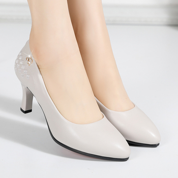 Ženske uredske cipele s noktastim vrhom od mikrovlakana, masivne pete 3–6 cm, slip-on