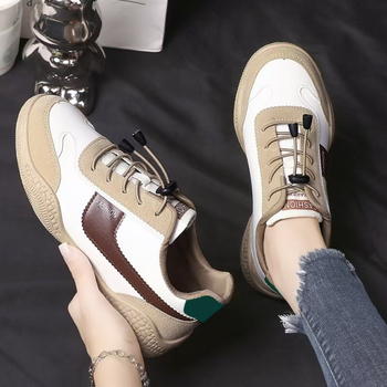 Ženske kožne casual tenisice, retro i opušten stil, okrugli vrh, zatvarač s elastičnom trakom, niski gornji dio, jesen