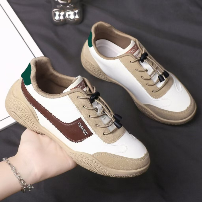 Ženske kožne casual tenisice, retro i opušten stil, okrugli vrh, zatvarač s elastičnom trakom, niski gornji dio, jesen