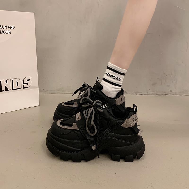 QB8731 Ženske casual sportske ravne tenisice, okrugli vrh, gornji dio od pamuka, uzorak lubanje, visina pete 4–6 cm