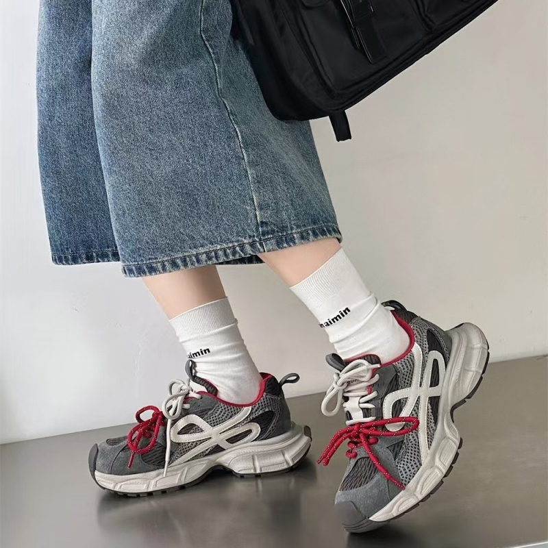 Dad Shoes - Retro sportski stil, debeli potplat, lagane i protivklizne; za žene; gornji dio: nubuk teleće kože; unutrašnjost mrežasta; potplat od gume; vezivanje šnirkama; visina pete 3–5 cm