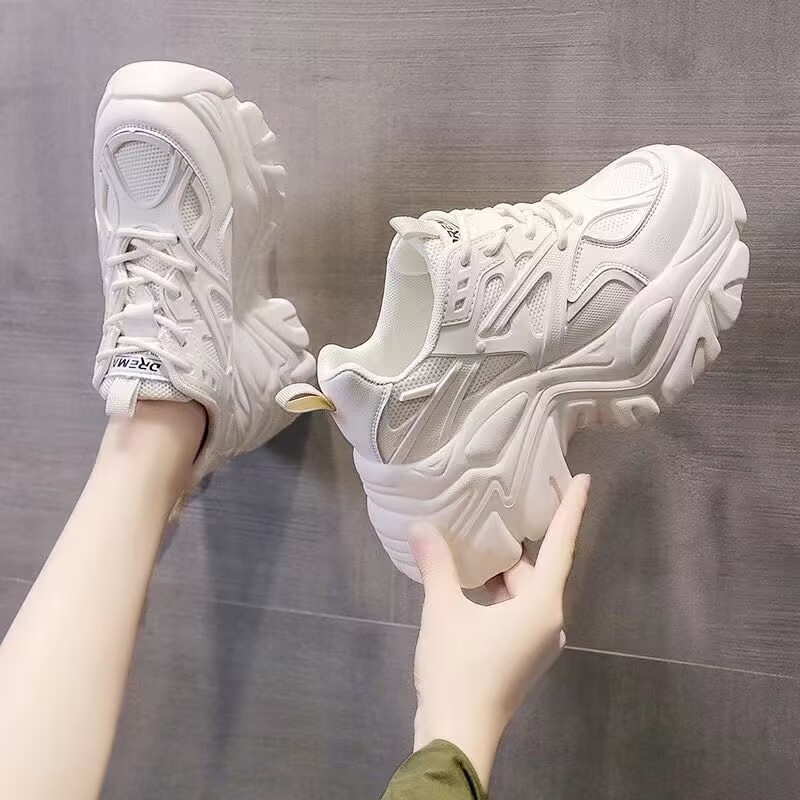Ženske Dad Sneakers, lagani PU+mesh gornji dio, okrugli vrh, visina pete 3–5 cm, vezanje šnurkama, gumena potplat s injekcijskim oblikovanjem