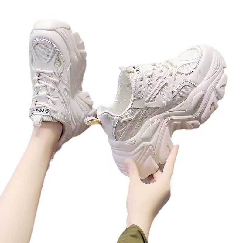 Ženske Dad Sneakers, lagani PU+mesh gornji dio, okrugli vrh, visina pete 3–5 cm, vezanje šnurkama, gumena potplat s injekcijskim oblikovanjem