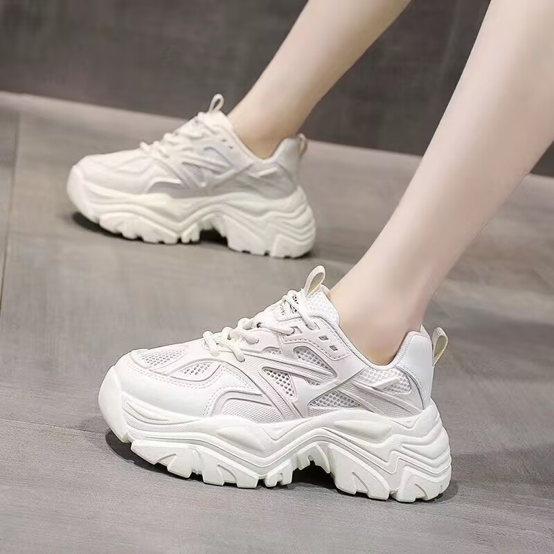 Ženske Dad Sneakers, lagani PU+mesh gornji dio, okrugli vrh, visina pete 3–5 cm, vezanje šnurkama, gumena potplat s injekcijskim oblikovanjem