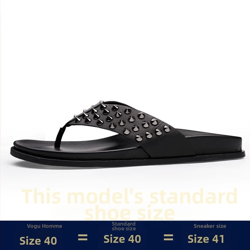 Muške flip-flop papuče od prave kože, rivet punk stil, protuklizna potplat