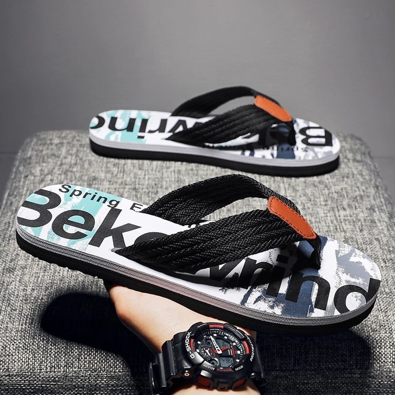 Muške japanke: protuklizne potplate, gornji dio od platna, potplat od pjenaste gume, mladenački stil, ravna potplata, Značka Channel tiger