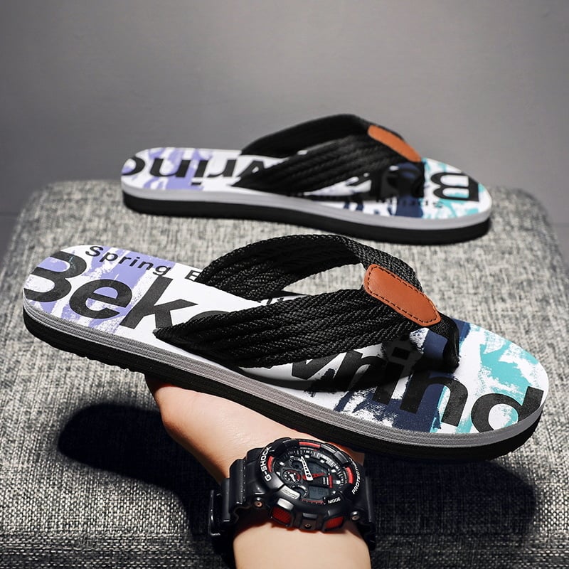 Muške japanke: protuklizne potplate, gornji dio od platna, potplat od pjenaste gume, mladenački stil, ravna potplata, Značka Channel tiger