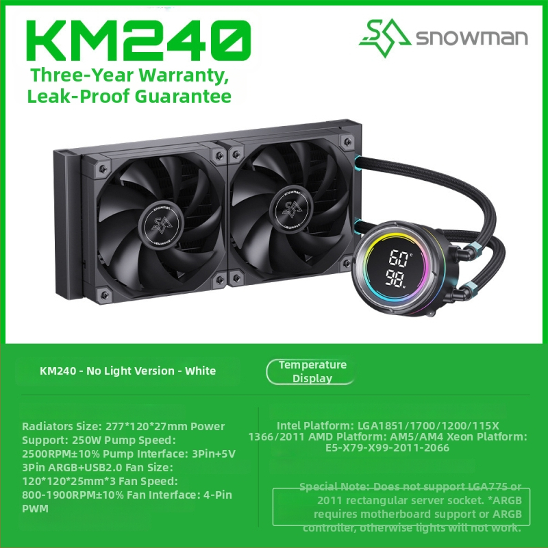 Snowman Km360 CPU hlađenje tekućinom s digitalnim zaslonom, hidridni radijator bakar-aluminij, 1800 RPM, 35 dB, inteligentna kontrola temperature