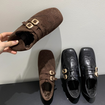 Mary Jane loafer cipele s unutarnjim povećanjem visine od 4 cm, retro stil s kopčom, podstava od umjetnog pliša, PU gornji dio, gumeni potplat