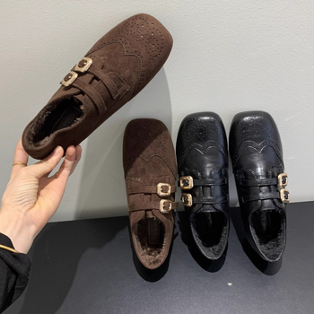 Mary Jane loafer cipele s unutarnjim povećanjem visine od 4 cm, retro stil s kopčom, podstava od umjetnog pliša, PU gornji dio, gumeni potplat