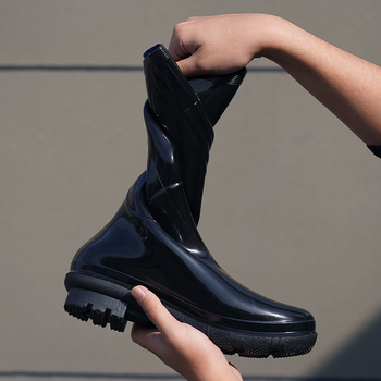 Férfiaknak készült ipari-bányászati magas szárú esőcsizmák, vízállóak, csúszásmentesek, kopásálló PVC felsőréteg