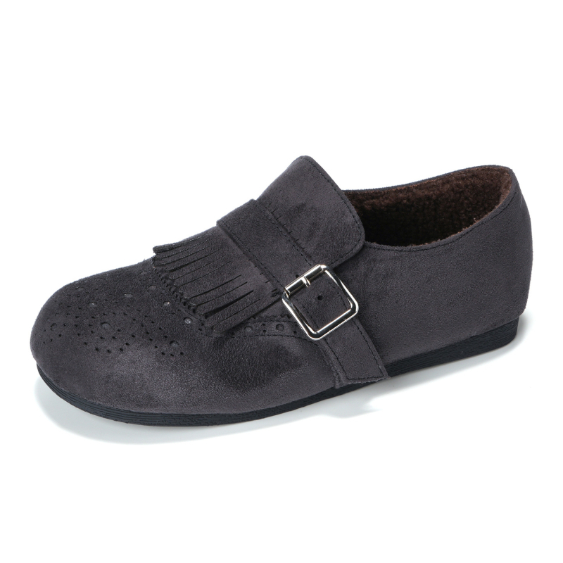 Loafers s retro brogue stilom, gornji dio od kravlje kože, okrugli vrh, slip-on, niski pet 1-3 cm