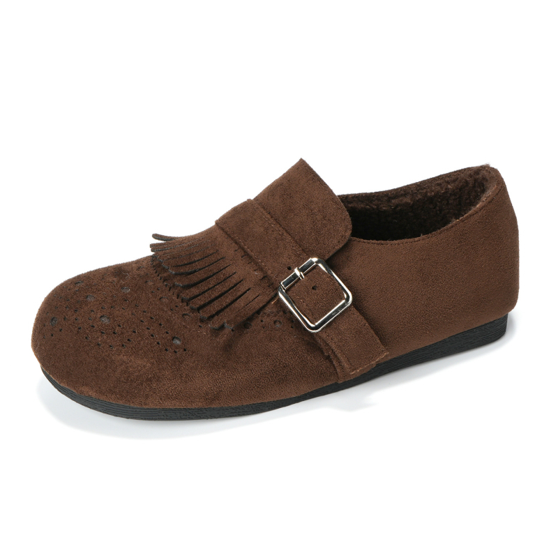 Loafers s retro brogue stilom, gornji dio od kravlje kože, okrugli vrh, slip-on, niski pet 1-3 cm
