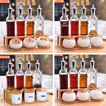 Keramički set posuda za začine u kuhinji — bočice za ulje, sol, sezamovo ulje, umak i ocat s automatskim poklopom, japanski stil