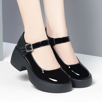 Ženski loafersi s PU gornjim dijelom, okrugli vrh, 6–8 cm debeli štikla