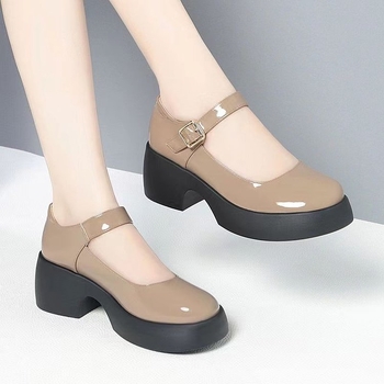 Ženski loafersi s PU gornjim dijelom, okrugli vrh, 6–8 cm debeli štikla