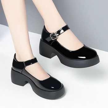 Ženski loafersi s PU gornjim dijelom, okrugli vrh, 6–8 cm debeli štikla