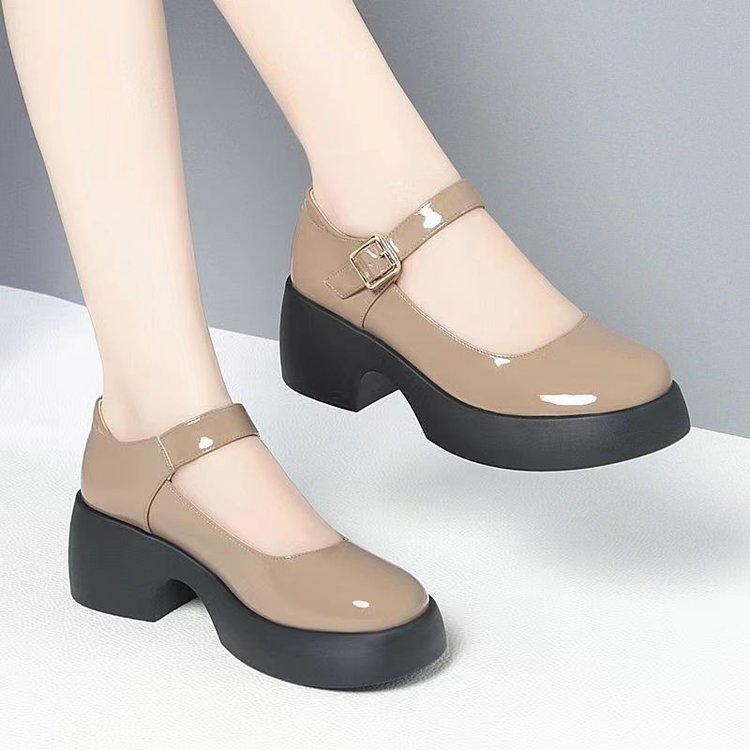 Ženski loafersi s PU gornjim dijelom, okrugli vrh, 6–8 cm debeli štikla