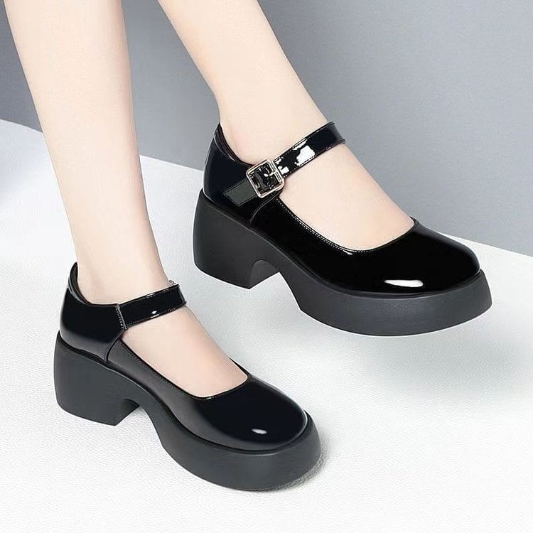 Ženski loafersi s PU gornjim dijelom, okrugli vrh, 6–8 cm debeli štikla