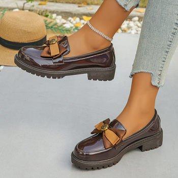 Ženski loaferi s debelom potplatom, slip-on, okrugla nosnica, PU gornji dio, niski pet, britanski stil, proljeće 2025