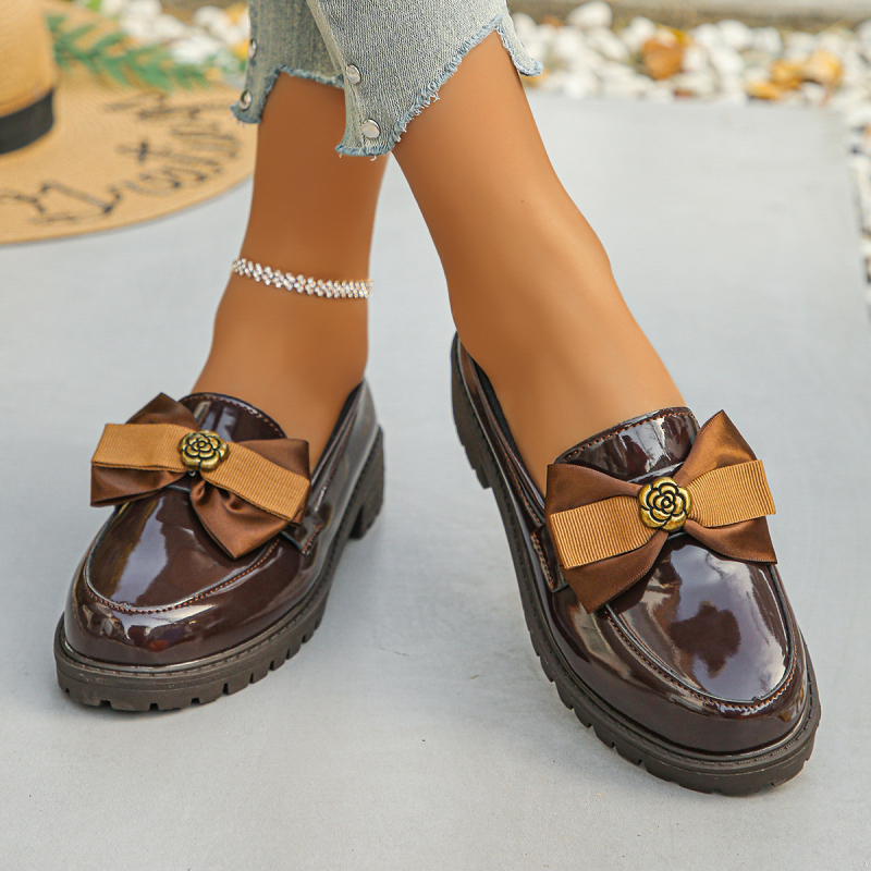 Ženski loaferi s debelom potplatom, slip-on, okrugla nosnica, PU gornji dio, niski pet, britanski stil, proljeće 2025