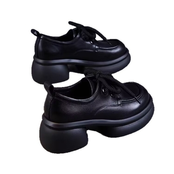 Ženske loafers u britskom stilu s debelom platformom, PU gornji dio, gumeni đon, vezanje, okrugli vrh (PU gornji dio; gumeni đon; debela platforma; vezanje; okrugli vrh)
