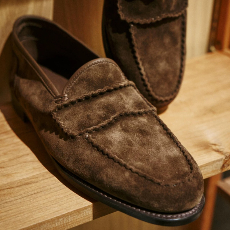 Ženske mokasine od suedea s okruglim vrhom, Vintage stil, niski potplat, gumena potplata, za jesen i zimu