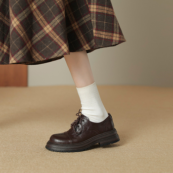 Loaferice s debelim potplatom za povećanje visine – okrugli vrh, srednji pet 3–5 cm, retro britanski stil, prednje vezanje, gornji materijal: super fiber